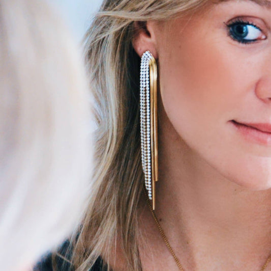 Wasserfall-Ohrringe mit Zirkonia - Gold
