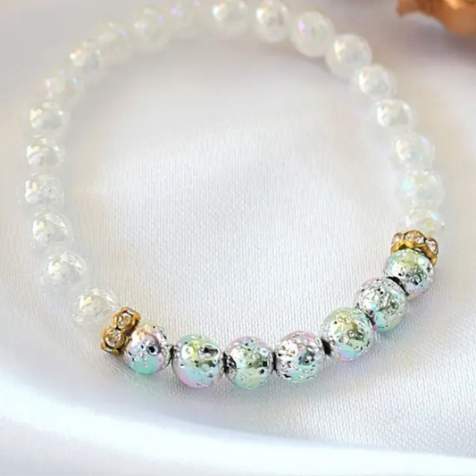 Lavastein Aroma Armband - Chrom & Weiss/Kristall