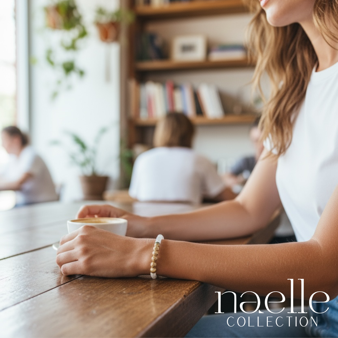 Lavastein Aroma Armband - Gold & Weiss