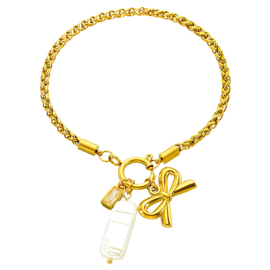 Armkette Schleife mit Anhöngern Zirkonia & Perlenimitat