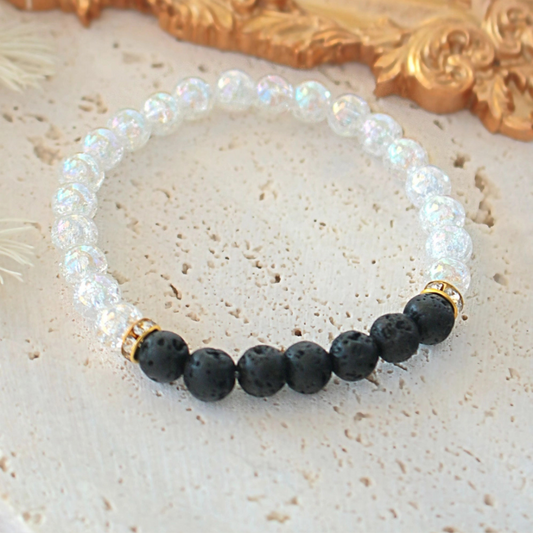 Lavastein Aroma Armband - Schwarz & Weiss/Kristall