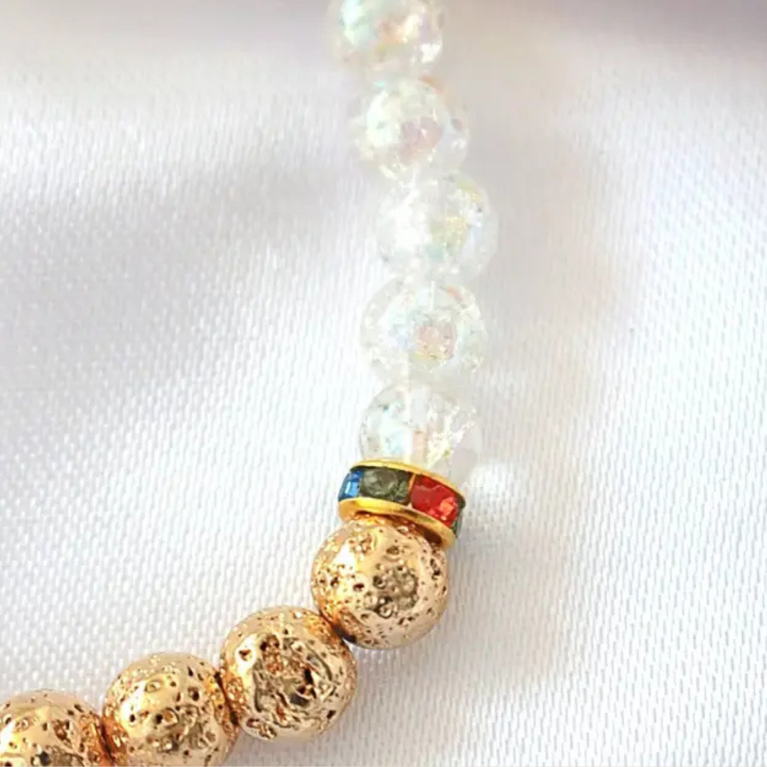 Lavastein Aroma Armband - Gold & Weiss