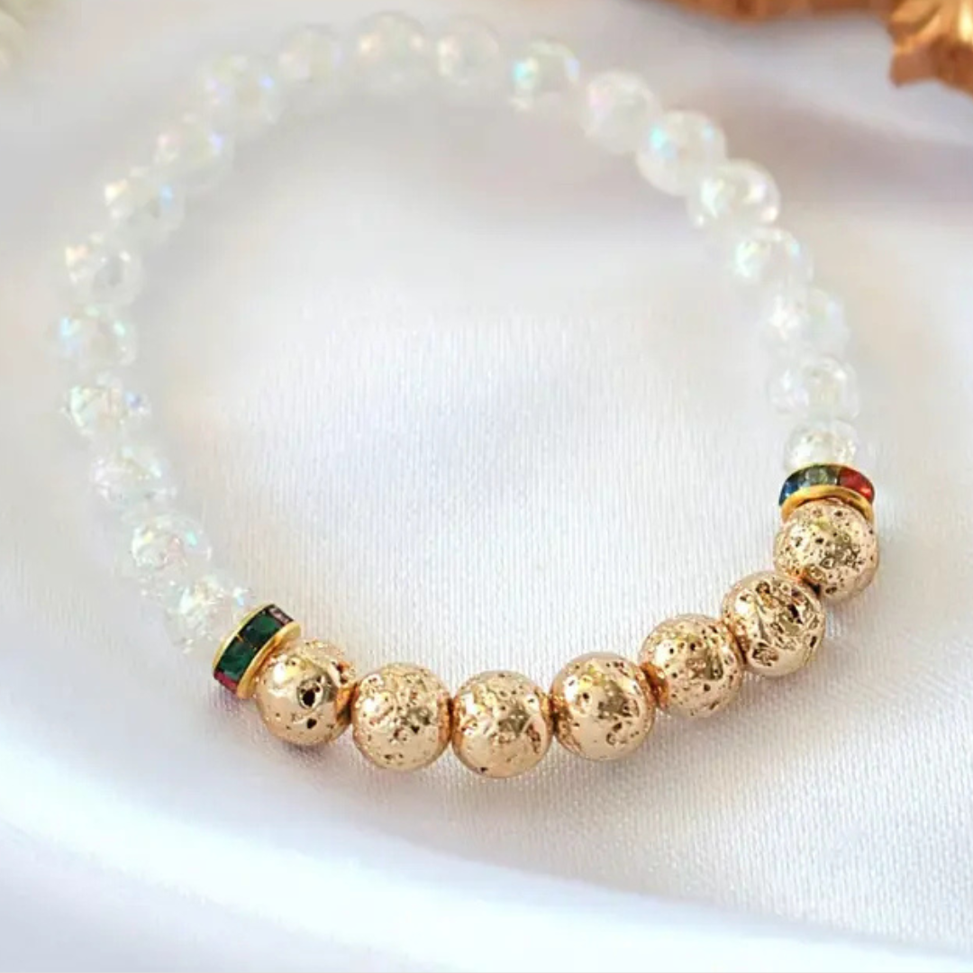 Lavastein Aroma Armband - Gold & Weiss