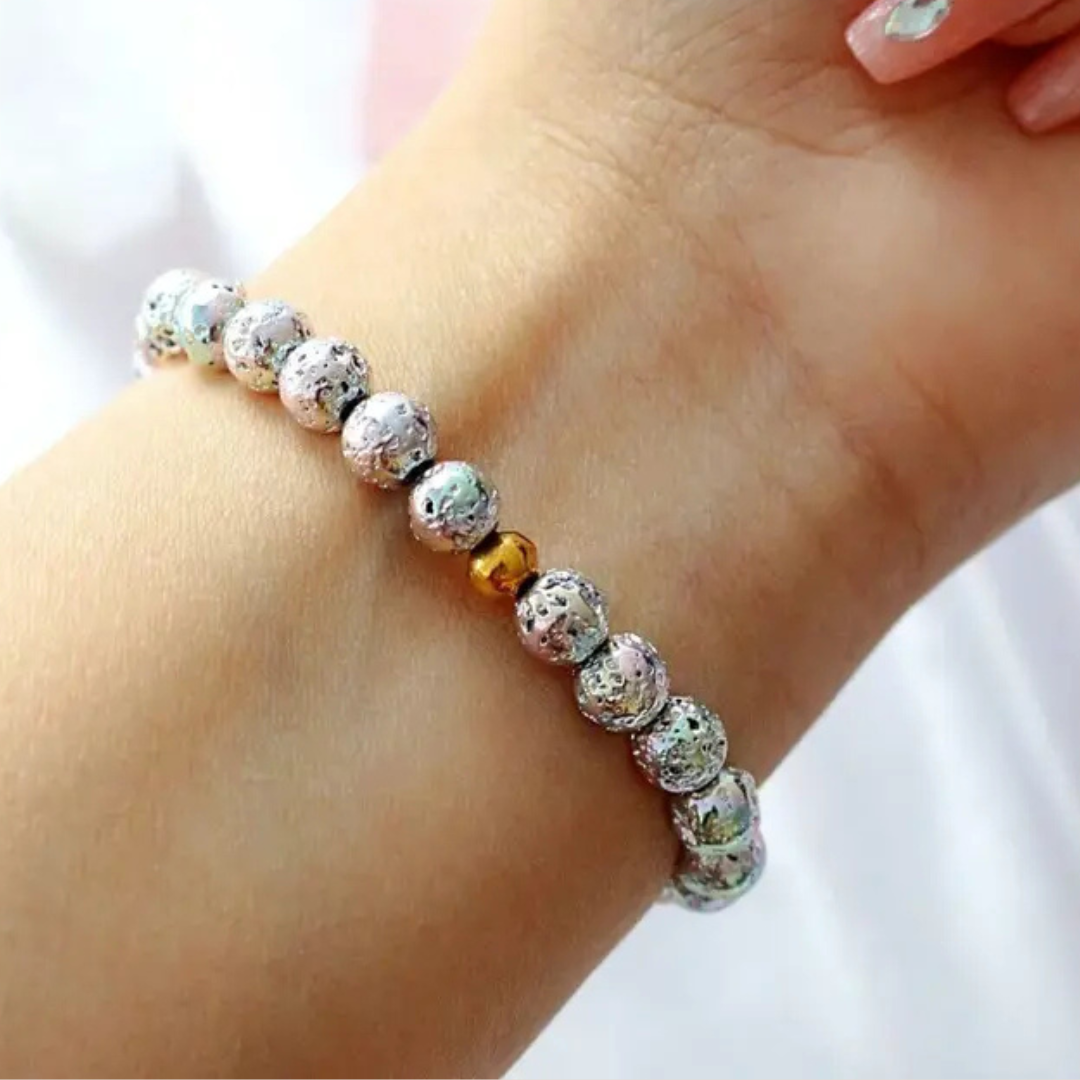 Anti-Stress Lavastein Aroma Armband - Chrom