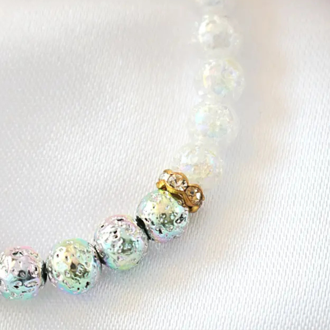 Lavastein Aroma Armband - Chrom & Weiss/Kristall