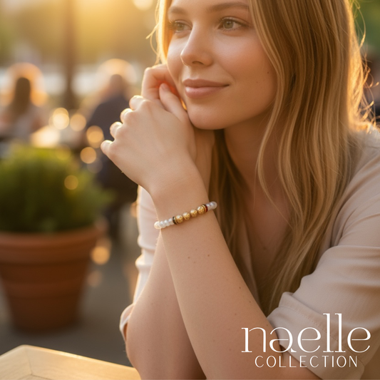 Lavastein Aroma Armband - Gold & Weiss