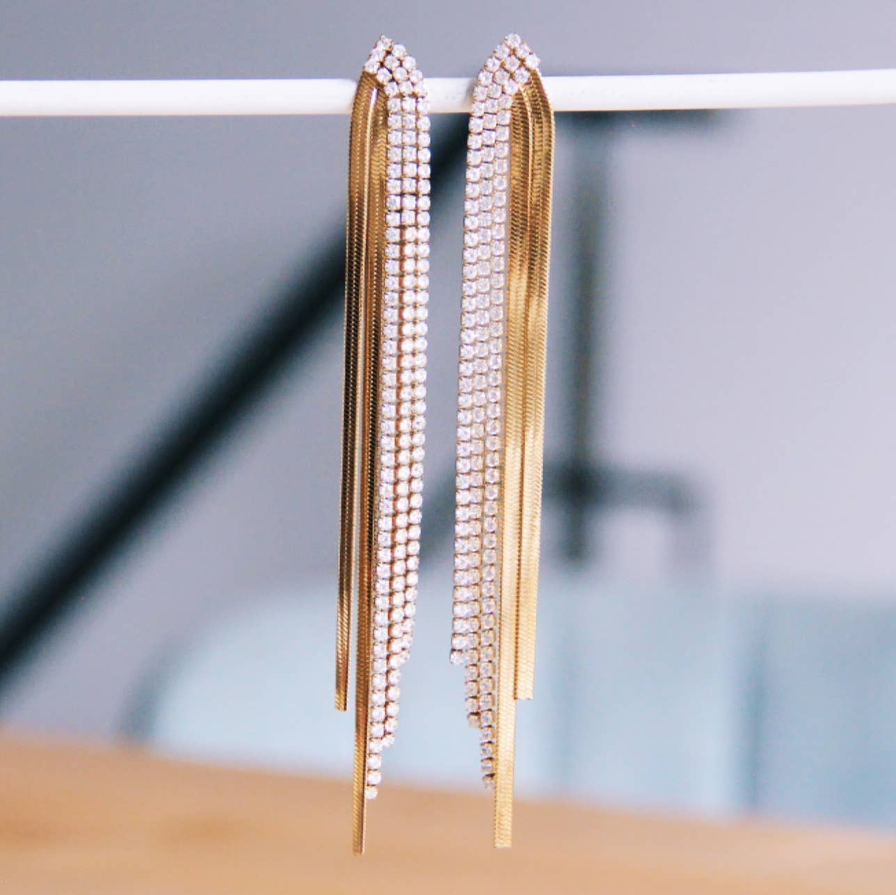 Wasserfall-Ohrringe mit Zirkonia - Gold