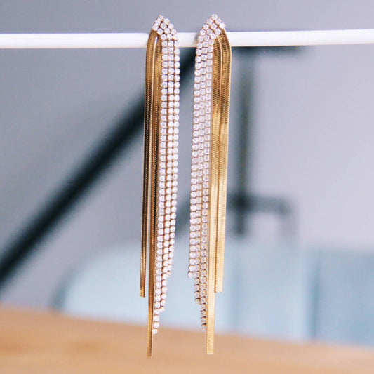 Wasserfall-Ohrringe mit Zirkonia - Gold