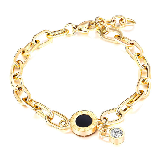 Grobe Kette mit Zirkonia-Anhänger und römischen Zahlen